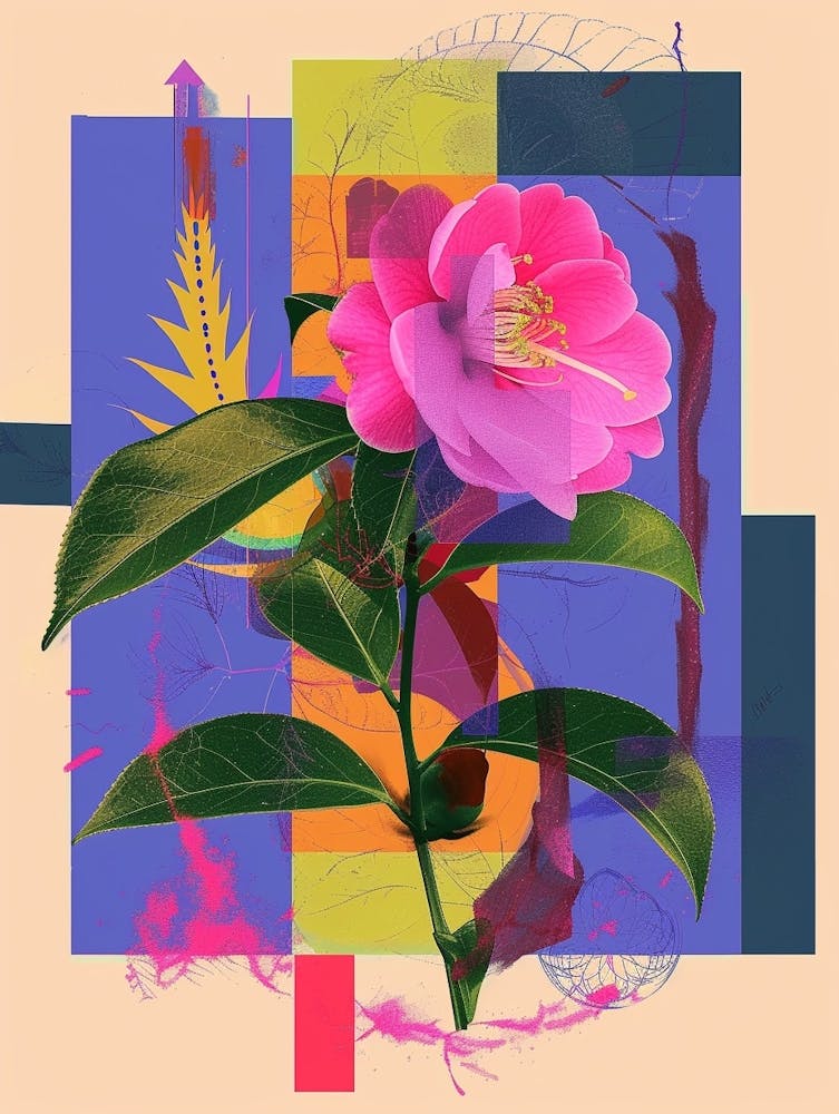 Camellia 4 Neon Flower Collage