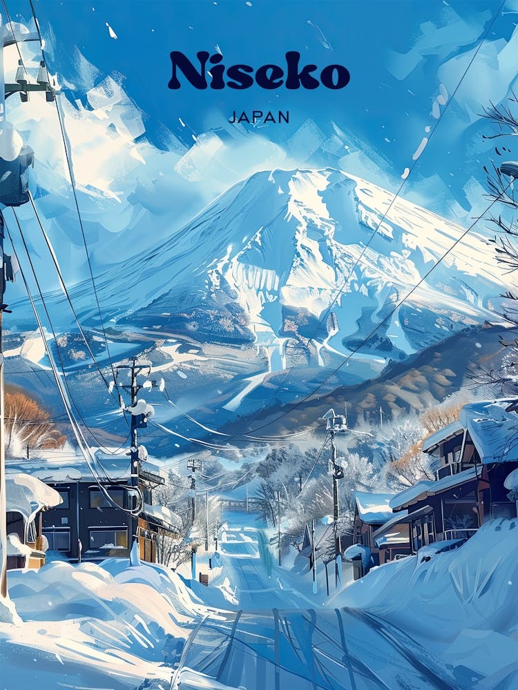 Niseko Hokkaido Japan Sonnenuntergang Digitale Reiseillustration