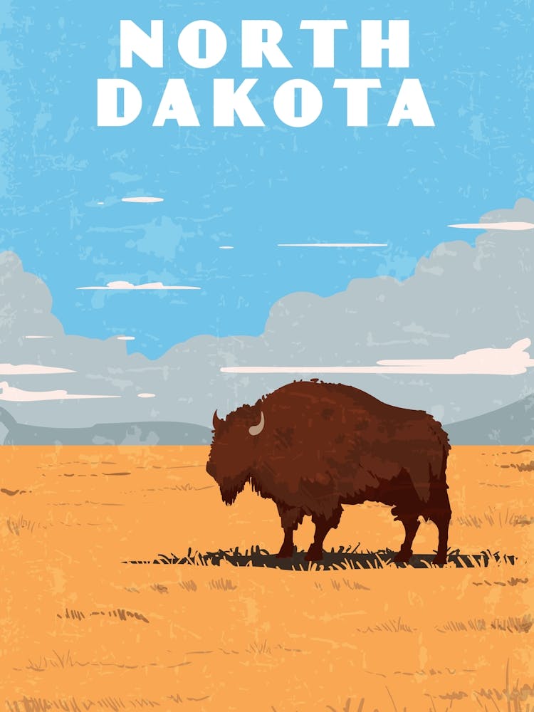 North Dakota, USA — Retro Reise minimalistisches Poster