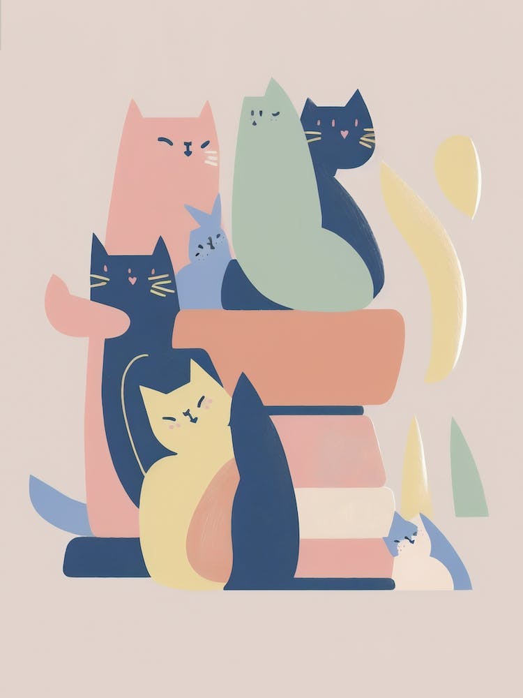 Stack Of Cats Matisse Style Pastel Colours