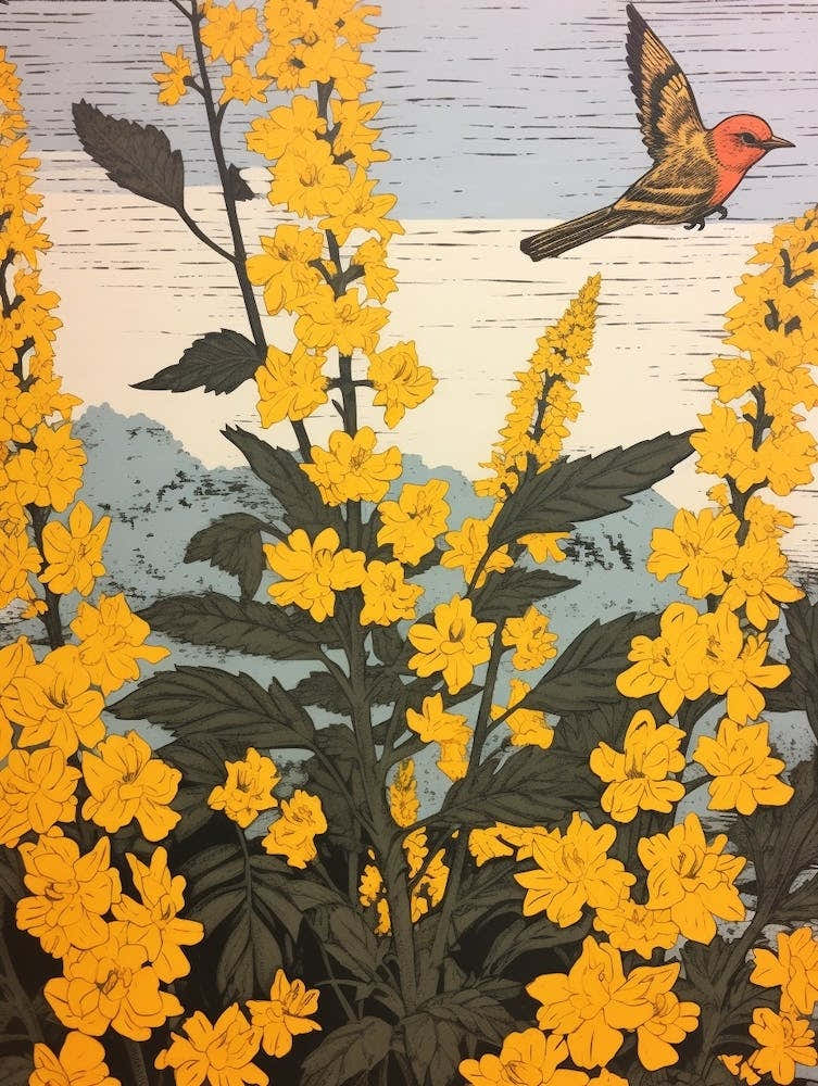 Nokanzou Goldenrod 1 Vintage Botanical Woodblock