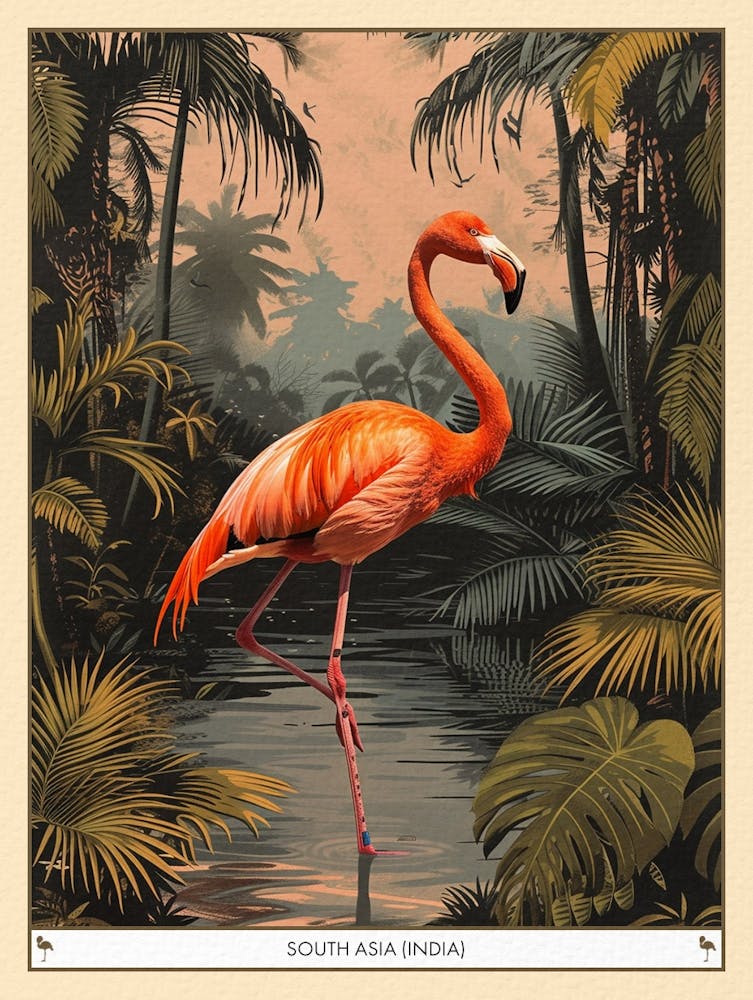 Greater Flamingo South Asia India Tropical Illustration 2 Poster
