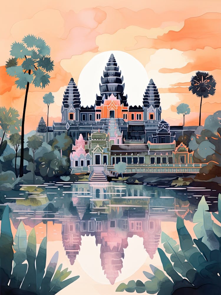 Angkor Wat   Siem Reap, Cambodia   Cute Botanical Illustration Travel 2