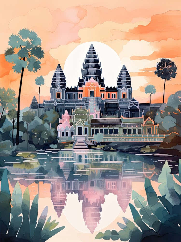 Angkor Wat   Siem Reap, Cambodia   Cute Botanical Illustration Travel 2