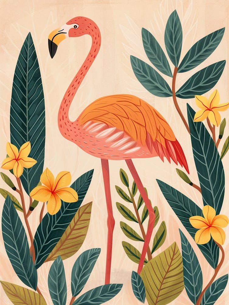 Chilean Flamingo Frangipani Minimalist Illustration 1