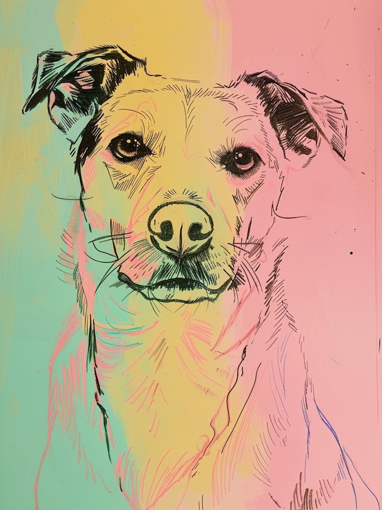Pastel Dog Line Illustration Pink Green Yellow