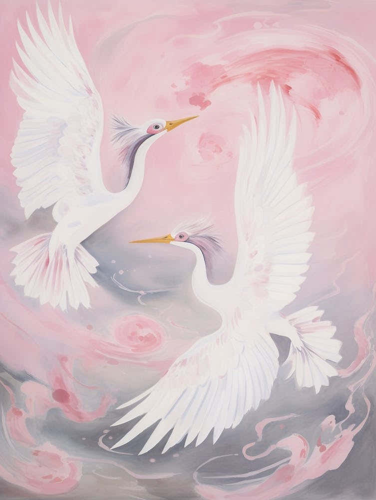 Pink Ethereal Bird Painting Grebe 1