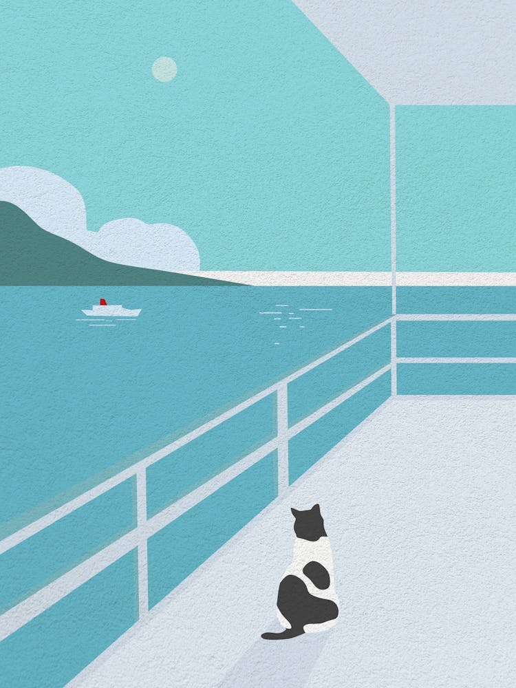 Minimal art Cat On The Balcony