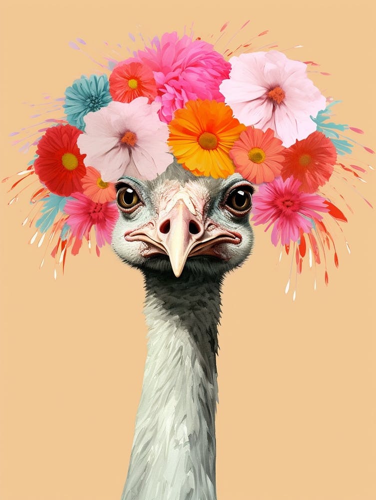 Bird With A Flower Crown Ostrich