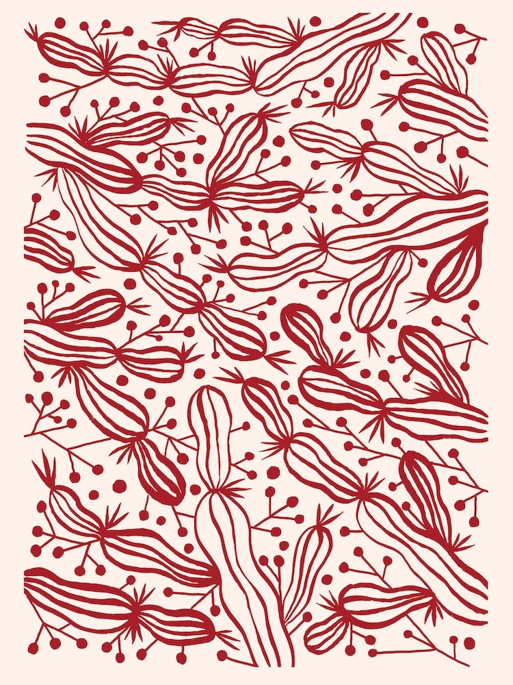 Dark Red Cactus On Beige