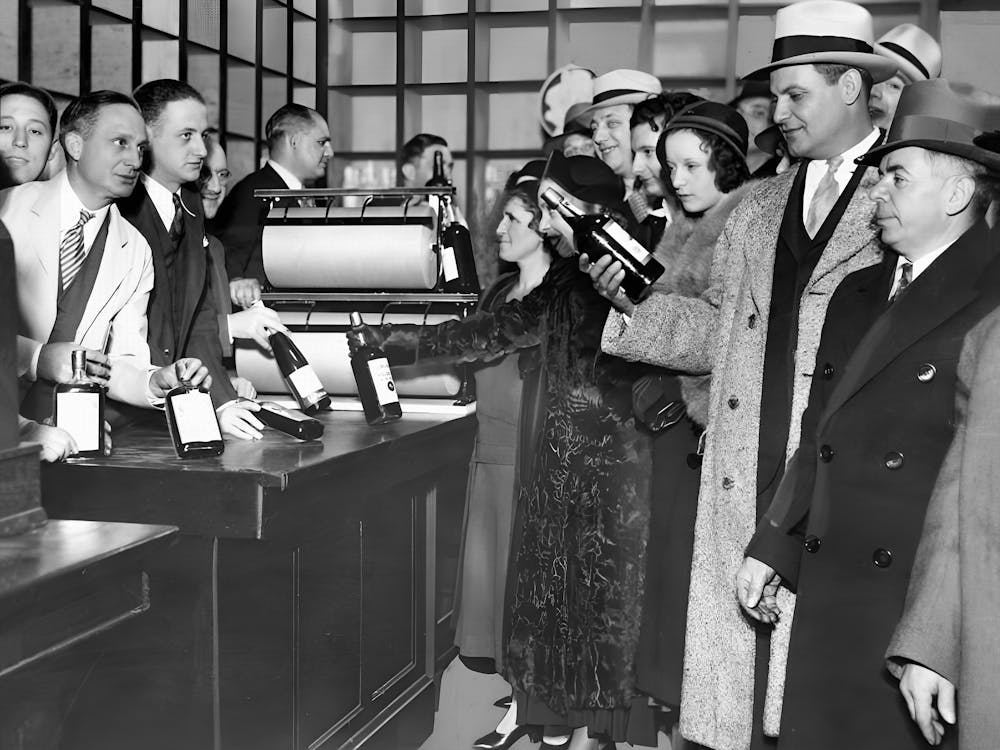 Prohibition Wall Art, People at Liquor Store, Vintage Black and White Old Photo, Bar Cart Decor