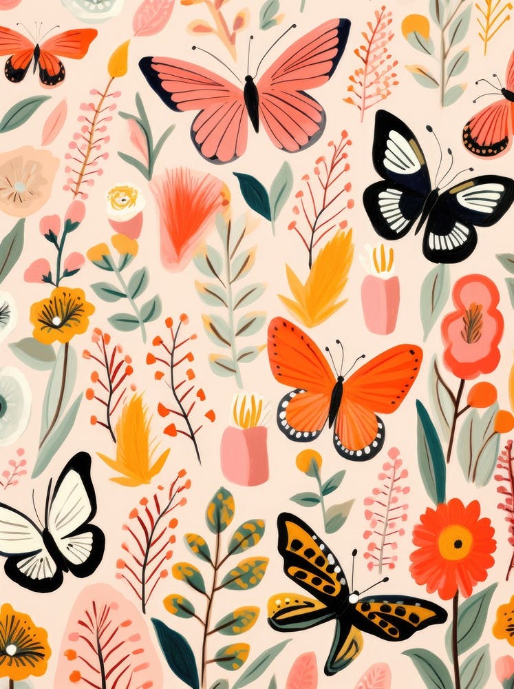 Floral Pattern With Butterflies