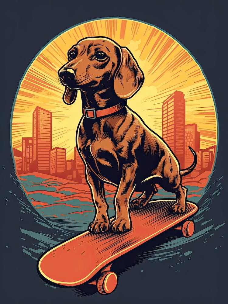 Dachshund Dog Skateboarding Illustration 3