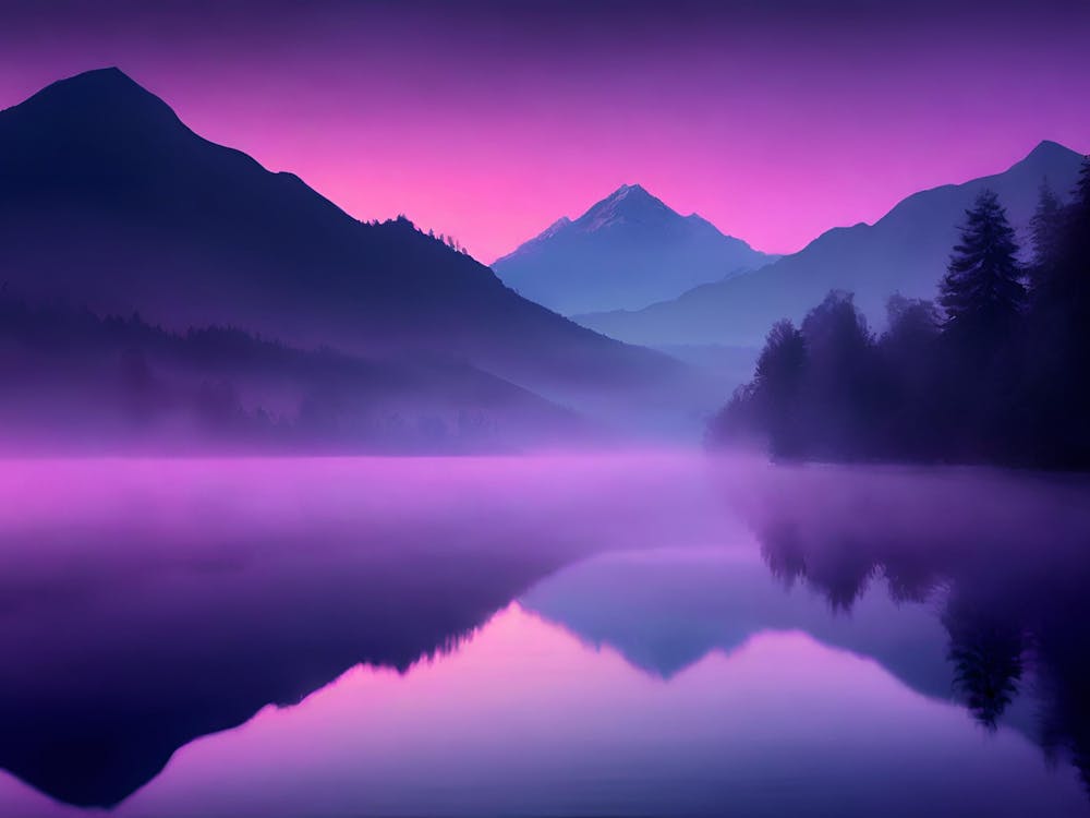 Purple Sky Over Lake