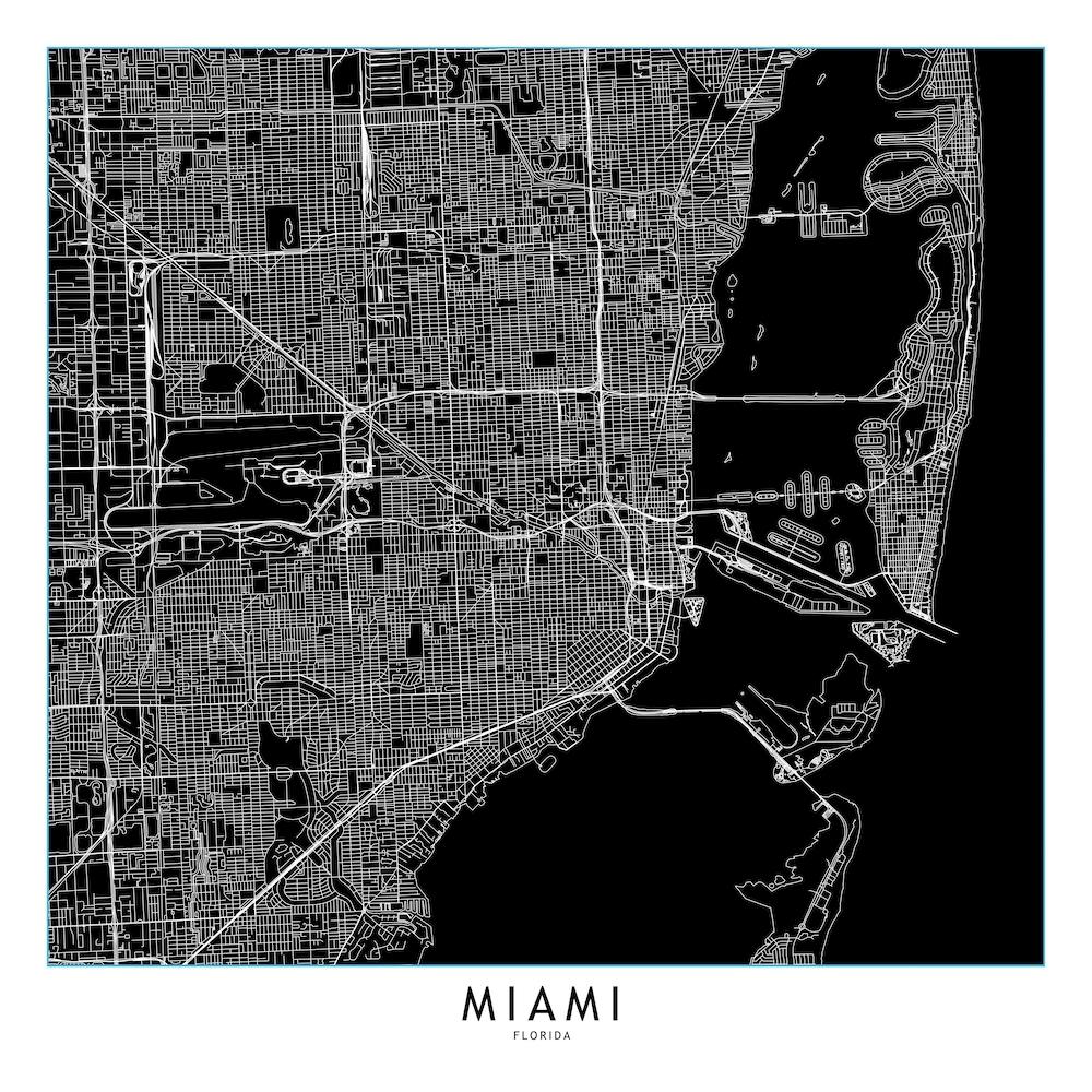 Miami Black And White Map Square
