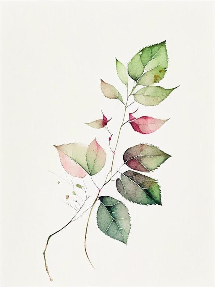 Wild Rose Leaf Minimalist Watercolour 3