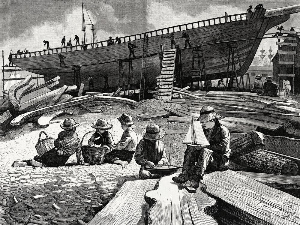 Ship Building, Gloucester Harbor (1873), Winslow Homer