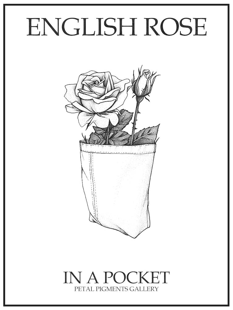 English Rose In A Pocket Line Drawing 3 Poster