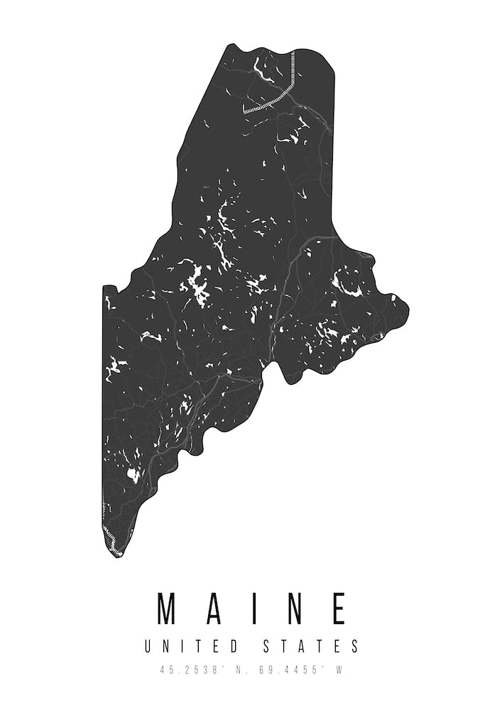 Maine Mono Black And White Modern Minimal Street Map