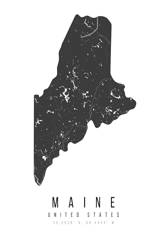 Maine Mono Black And White Modern Minimal Street Map