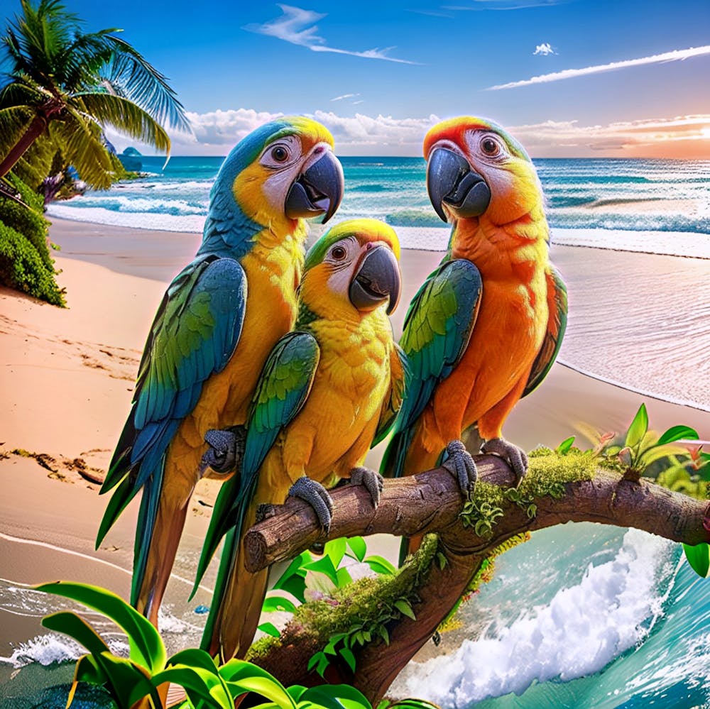 Parrots On The Beach