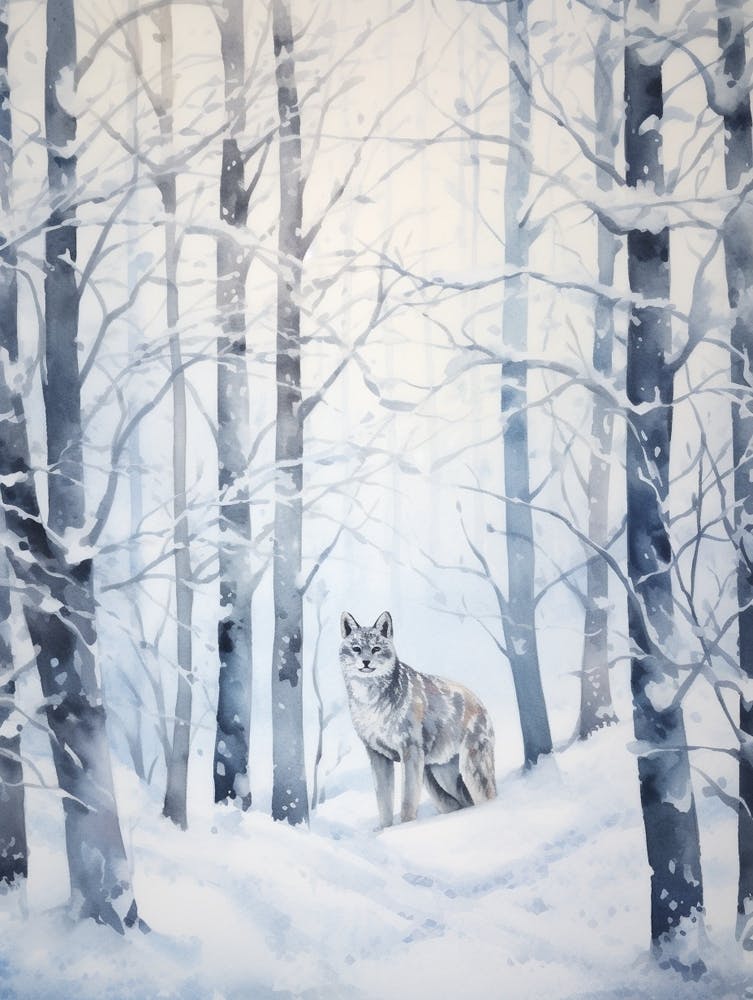 Winter Watercolour Lynx 2
