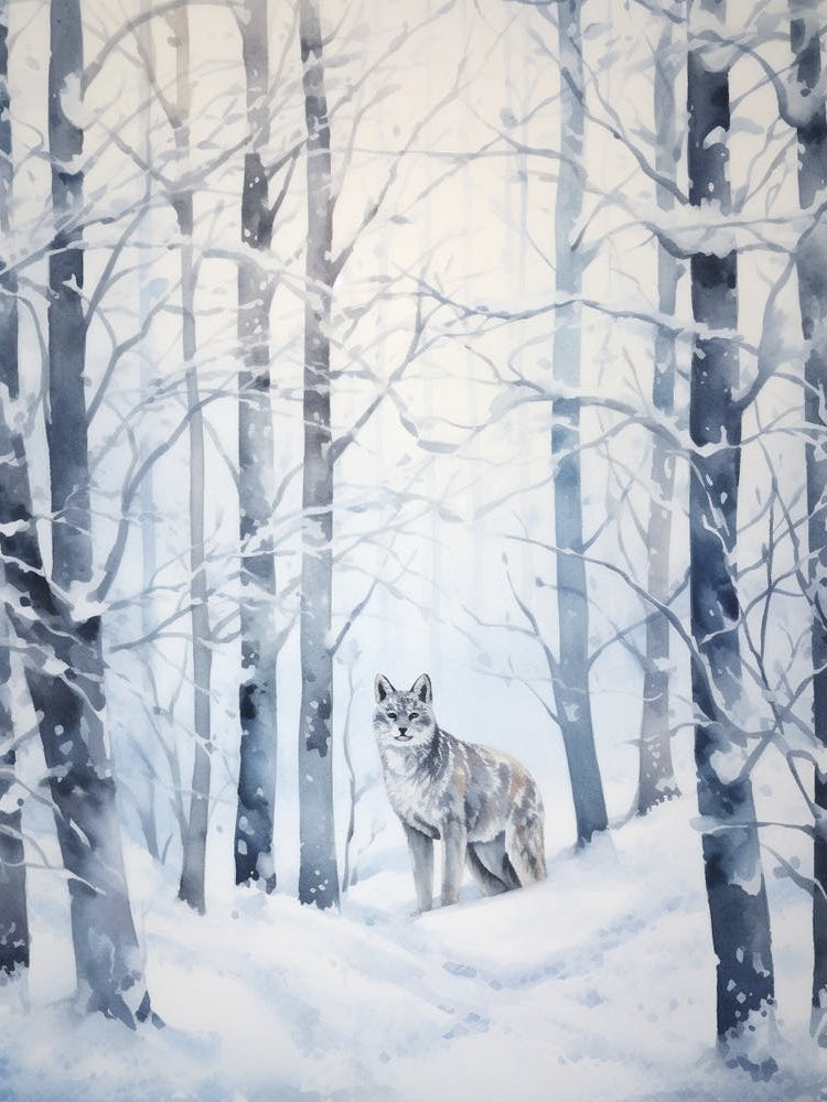 Winter Watercolour Lynx 2