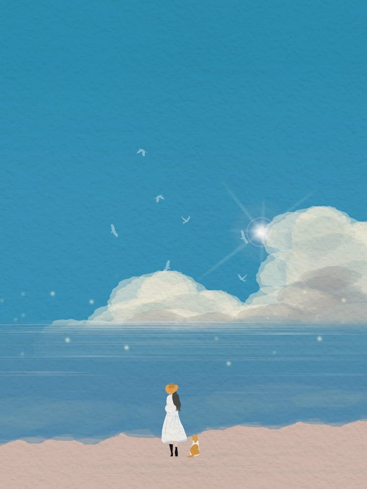 Minimal art illustration Girl On The Beach