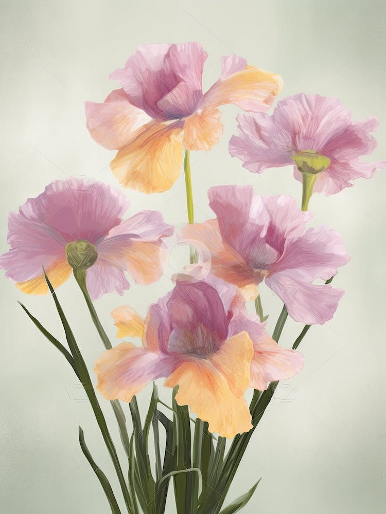 Iris Flowers Acrylic Painting In Pastel Colours 4