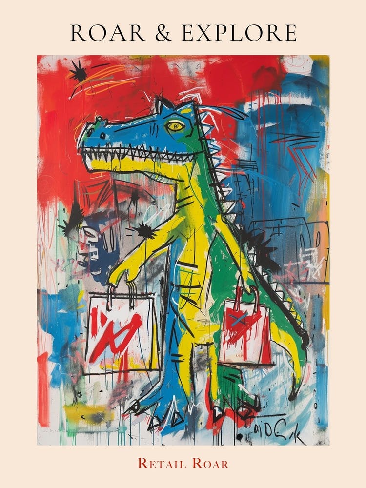 Dinosaur Shopping With Shopping Bags Abstract Painting 2 Poster