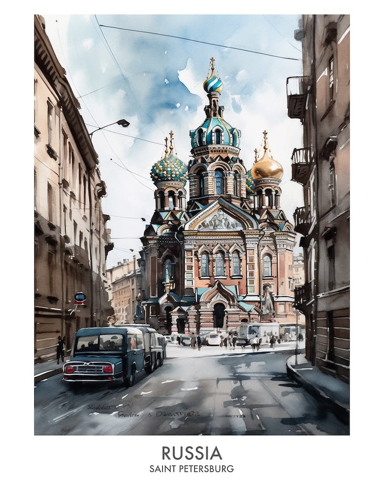 Saint Petersburg, Russia 2 Watercolor Travel Poster