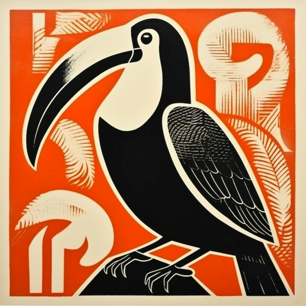 Retro Vogel-Lithografie Tukan 1