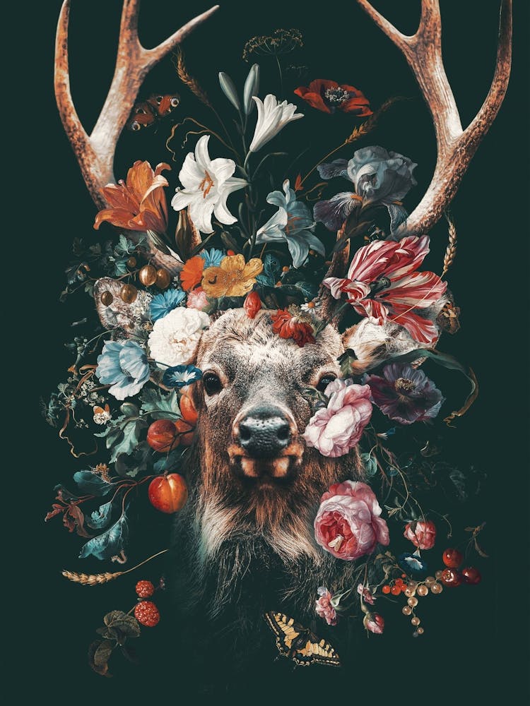 Deer Head with Flowers