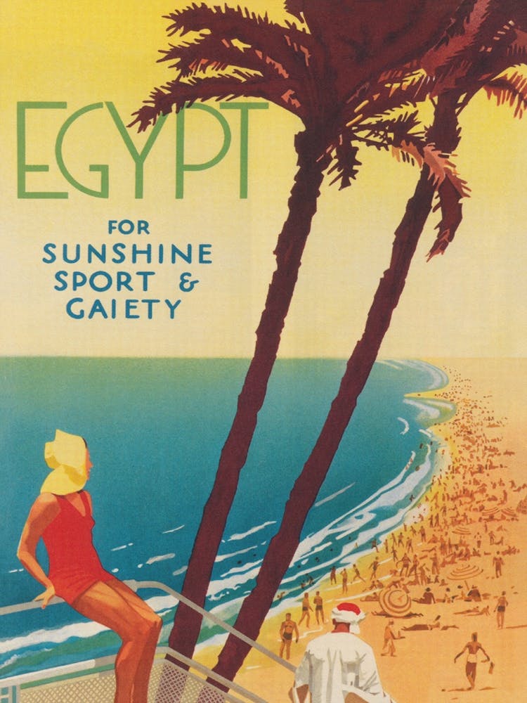 Egypt Vintage Travel Poster, Beach, Summer Art