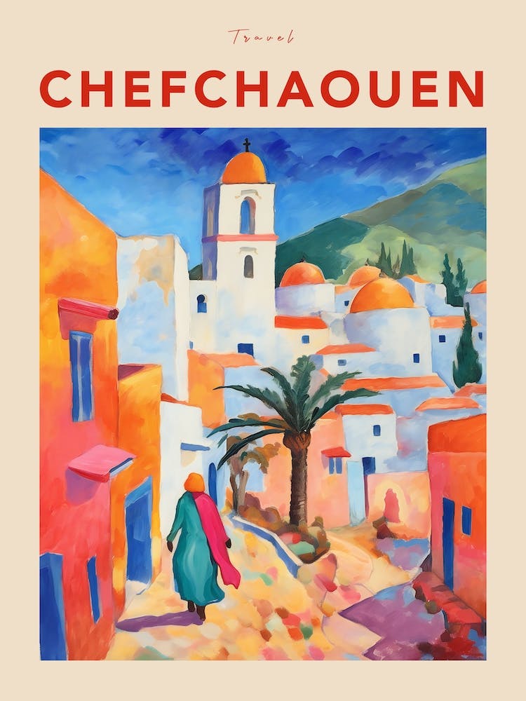 Chefchaouen Morocco Fauvist Travel Poster