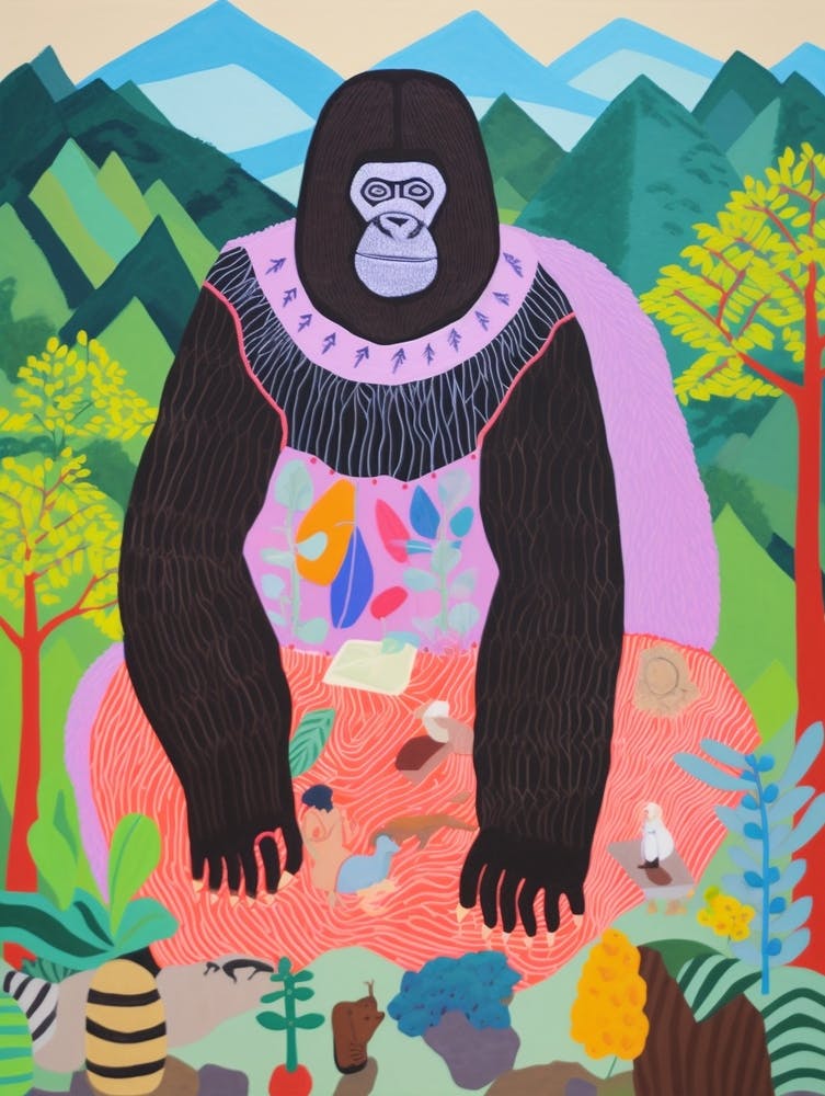 Maximalist Animal Painting Mountain Gorilla 1