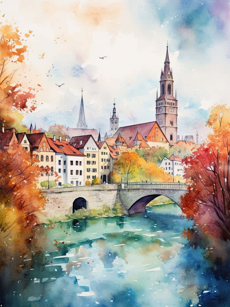 Bern Switzerland In Autumn Fall, Watercolour 3