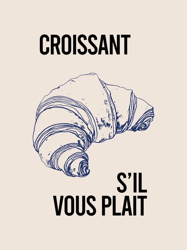 French Breakfast Croissant Poster, Paris Kitchen Decor, Louvre Home Wall Art, French Quote Print
