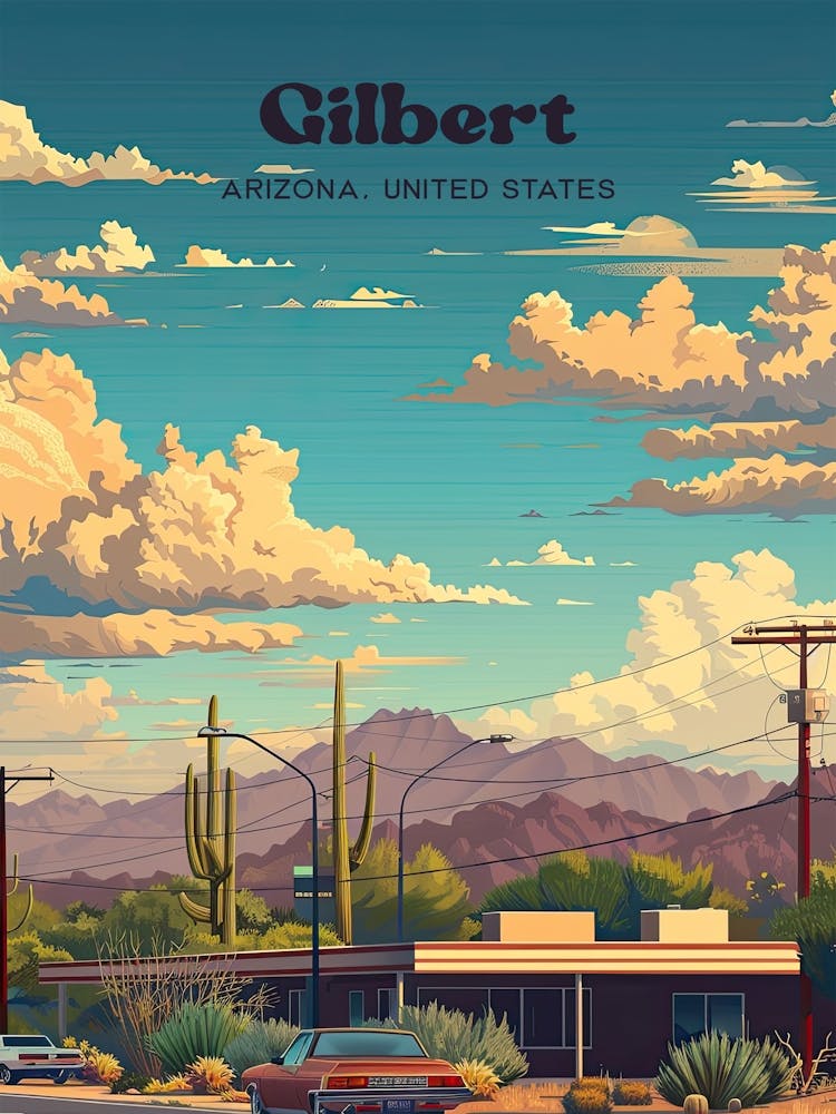 Gilbert Arizona Desert Travel Art Illustration