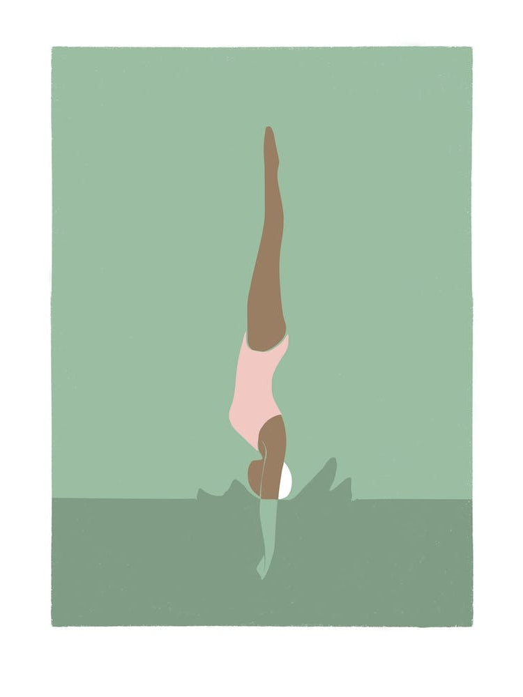 Art Deco Style Swimmer Splash in green