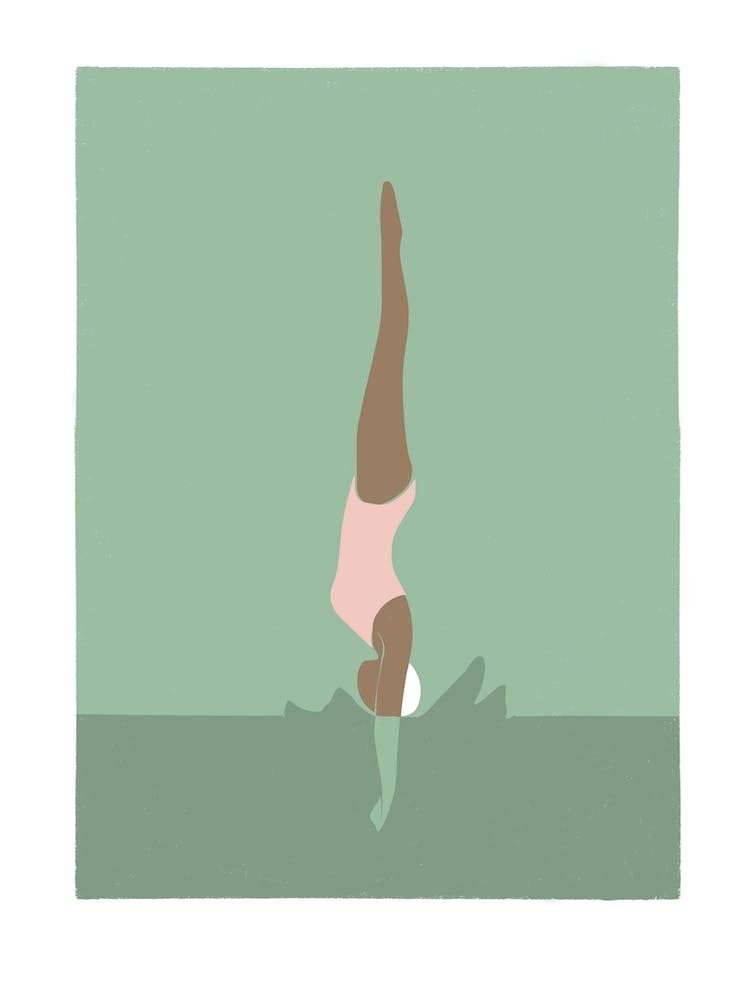 Art Deco Style Swimmer Splash in green