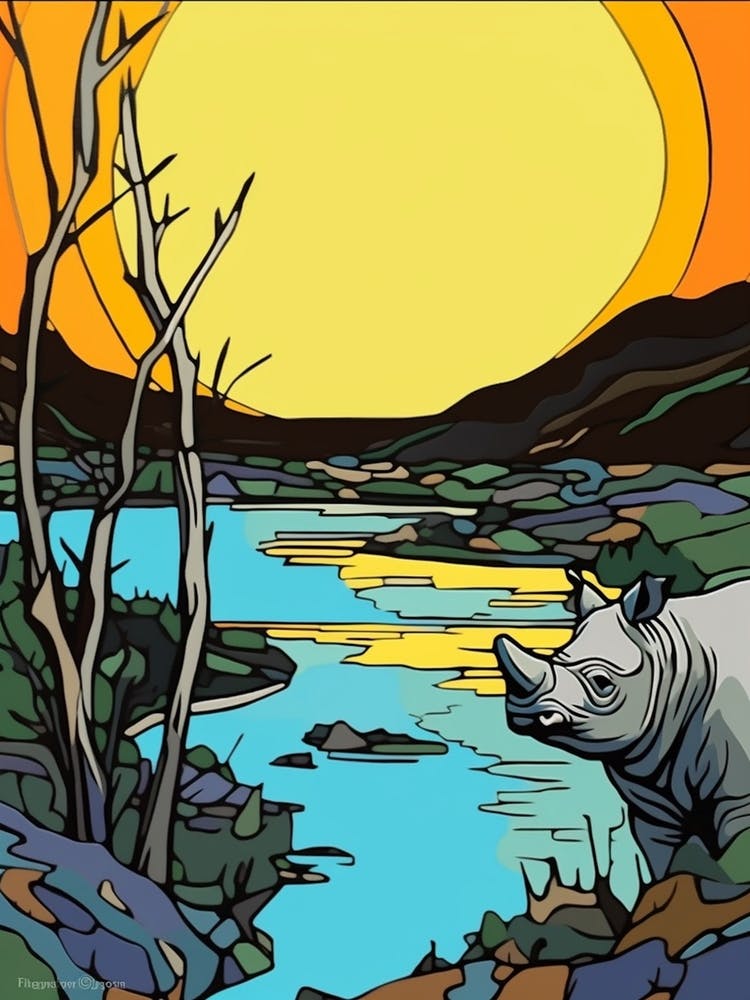 Simple Rhino Illustration By The River 4