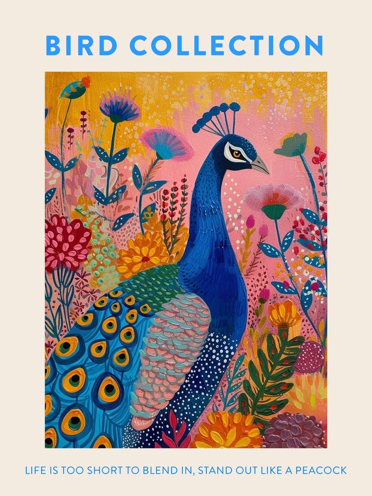 Colourful Peacock In The Wild Painting 2 Poster