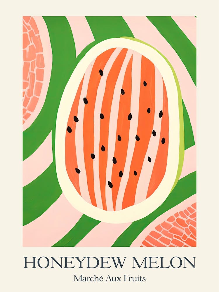 Marche Aux Fruits Honeydew Melon Fruit Summer Illustration 1