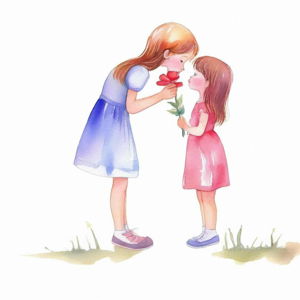 Little Girl Kissing A Flower