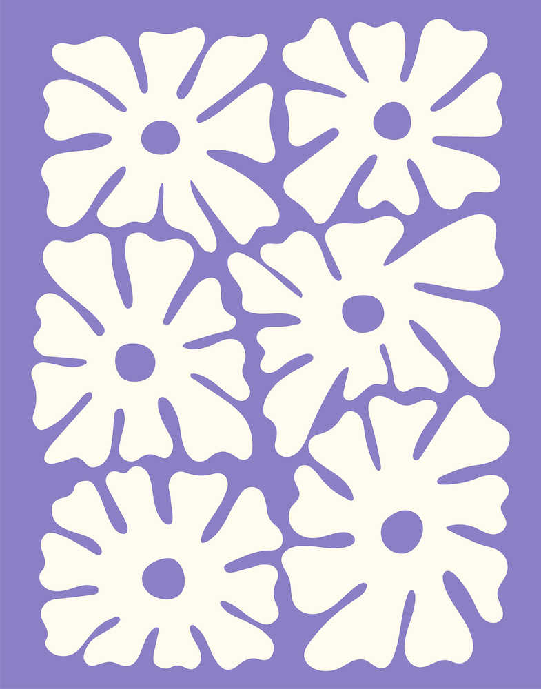 Blue and White Mid Century Flowers