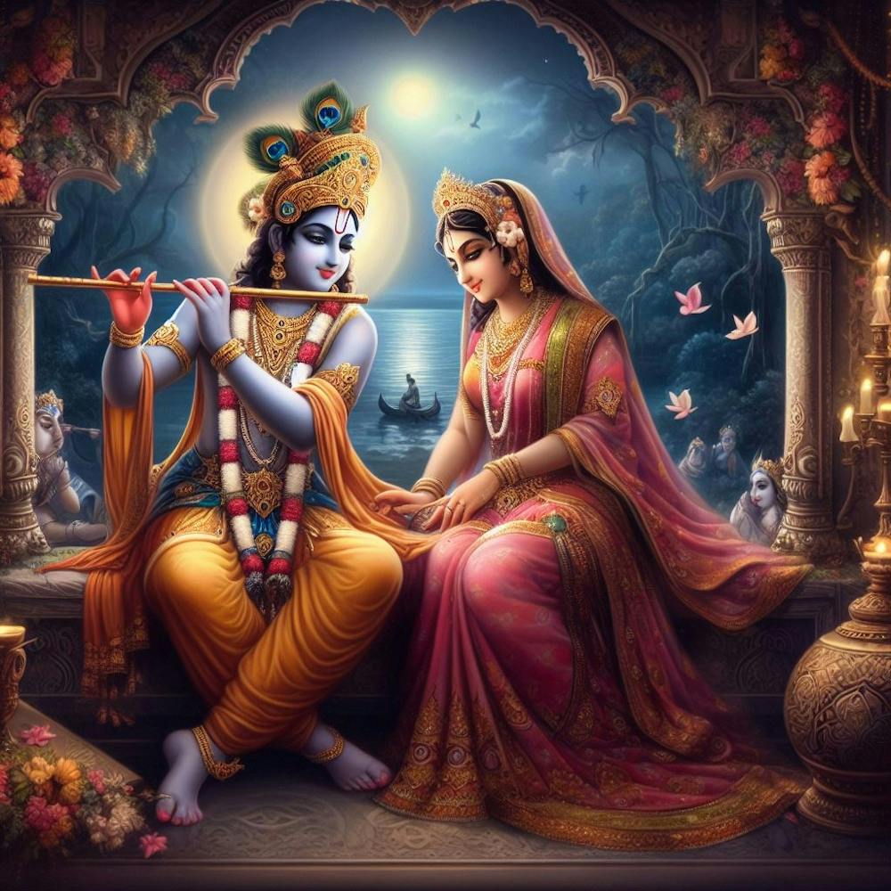 Krishna plays flute for Radha for the last time