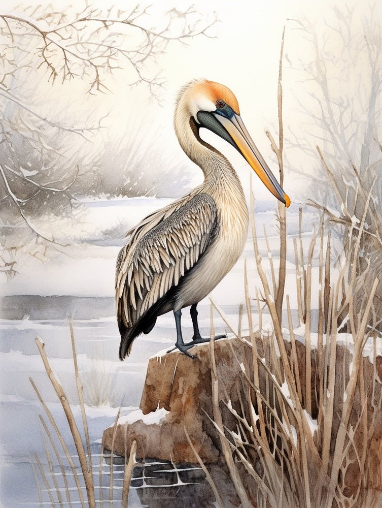 Winter Bird Painting Brown Pelican 4