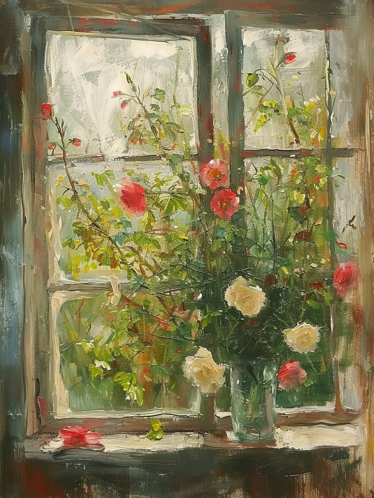 Roses Flowers On A Cottage Window 2