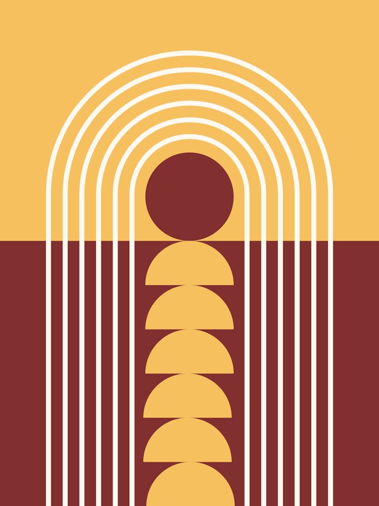 Sunrise Sunset Midcentury Modern Geometric Abstract 7 In Retro Vibes Dark Red Gold 01